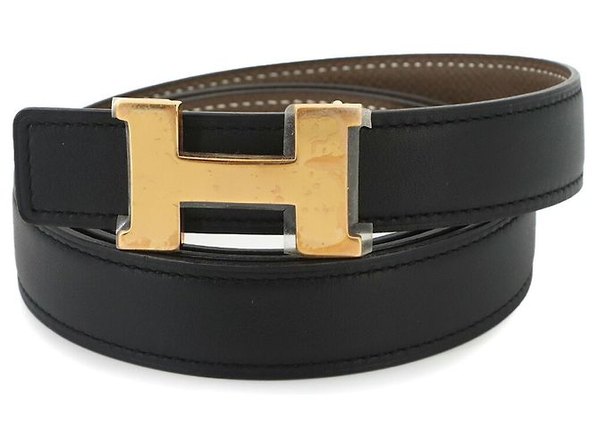 Hermès Cinturón Hermes Mini Constance Reversible H Negro Beige