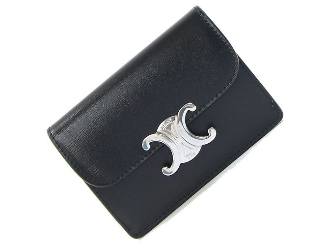 Triomphe Céline Celine Black Leather Card Case