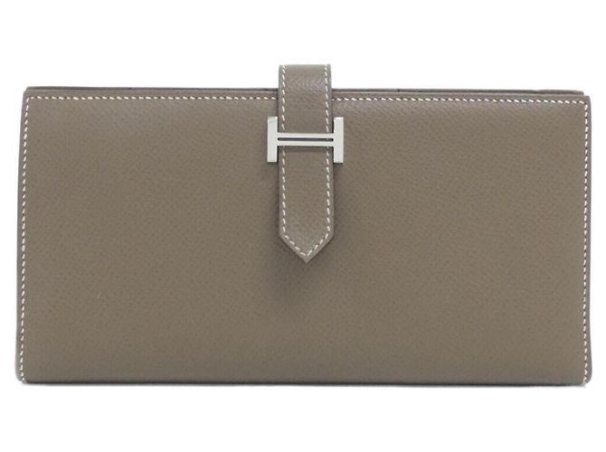 Hermès Cartera bi-fold Hermes Bearn Soufflé Gris pardo