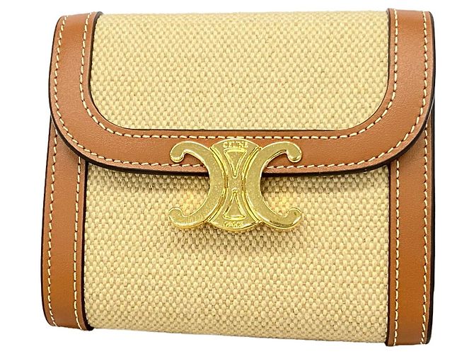 Céline Celine Triomphe Tri-fold Wallet Brown Beige