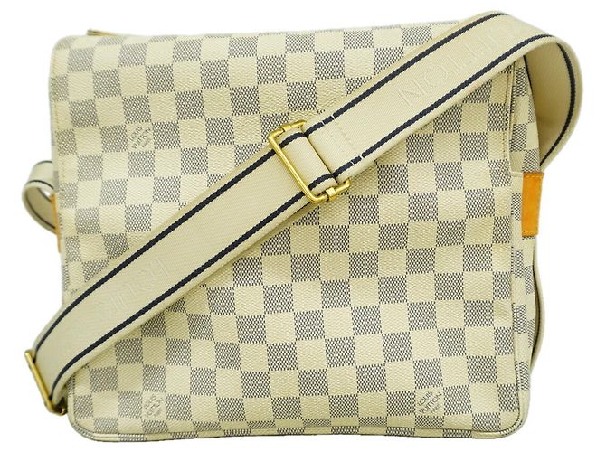 Borsa a tracolla Louis Vuitton Damier Azur Naviglio Bianco