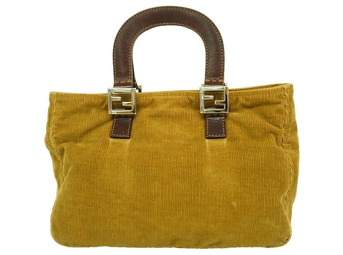 Borsa Fendi in velluto a coste ocra Rosso