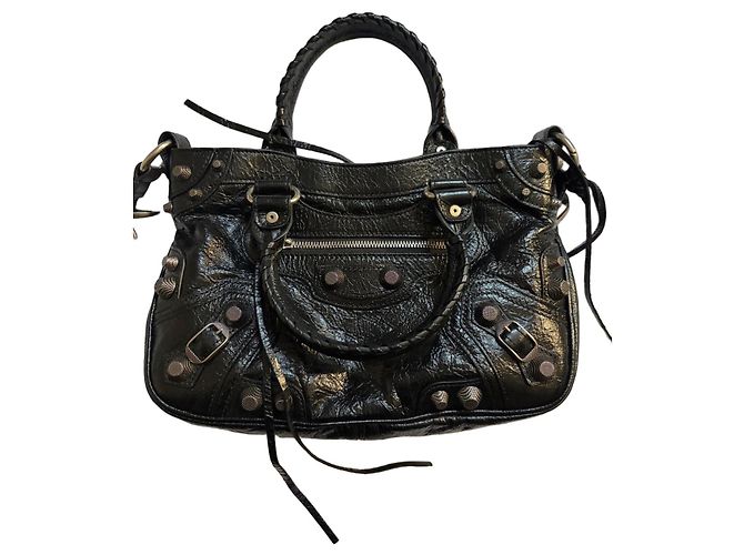 Borsa City Balenciaga in pelle nera con borchie Nero