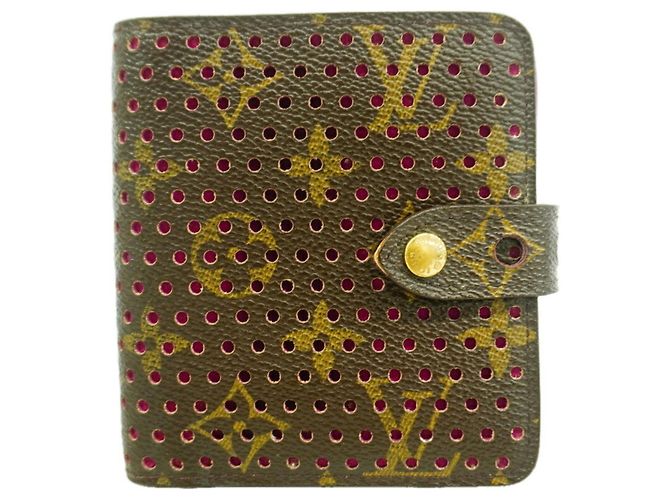 Portafoglio Compact Zip Monogram Perforato Louis Vuitton Marrone Fuschia