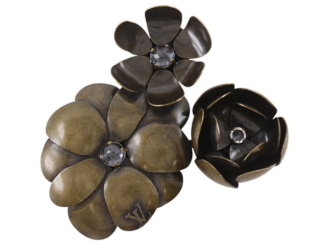 Louis Vuitton Kristallblumen-Brosche Bronze