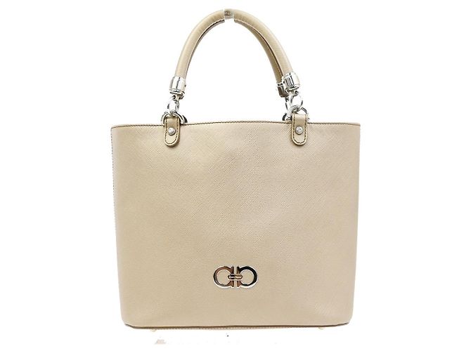 Salvatore Ferragamo Gancini Leather Small Bege