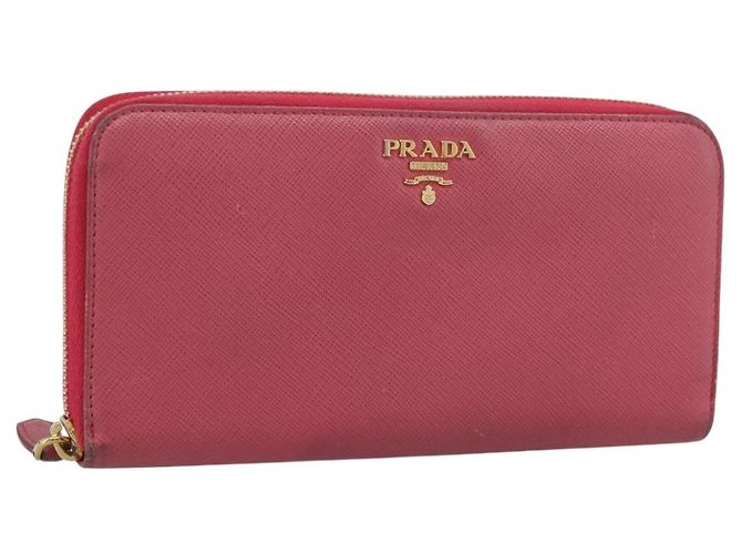Saffiano PRADA Long Wallet Safiano Leather Pink Gold Auth bs36788 Golden
