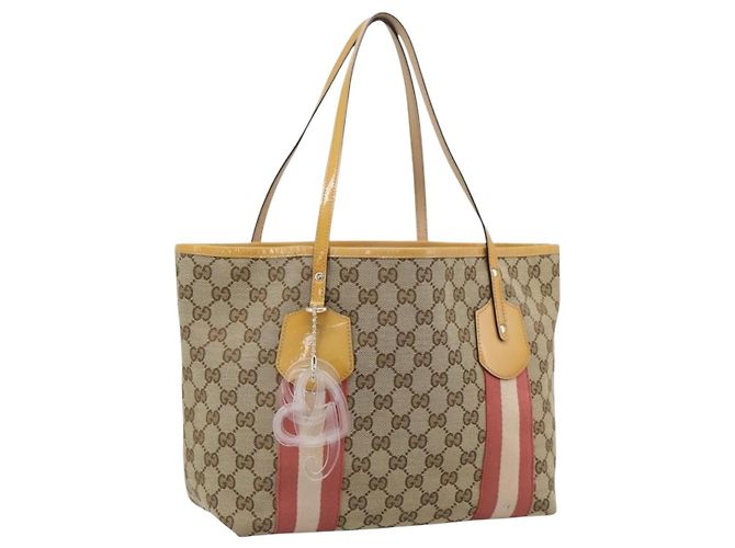 Borsa Tote GUCCI GG Canvas Sherry Line Beige Gold 211971 Auth 196002 D'oro