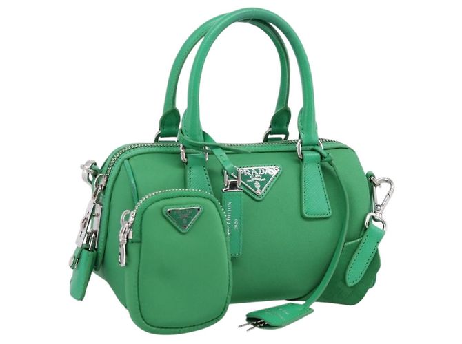PRADA Handtasche Nylon 2way Green Silver Auth 196830SAM Silber Grün