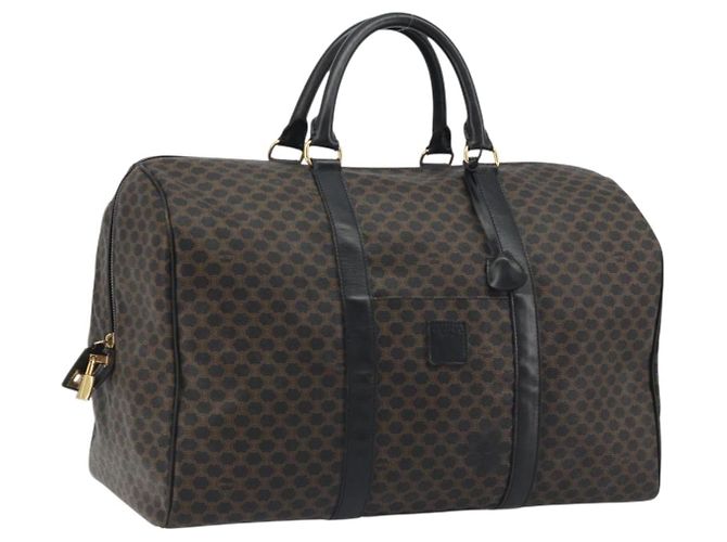 Céline Bolsa Boston em lona Macadam CELINE em couro PVC preto e dourado Auth bs36619A