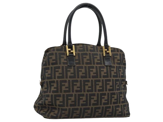 FENDI Zucca Canvas Handtasche Braun Schwarz Auth 196063