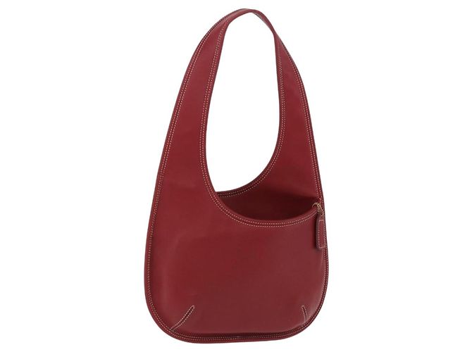 Coach Bolsa de Ombro de Couro Vermelha e Dourada Auth 194429A Vermelho Dourado