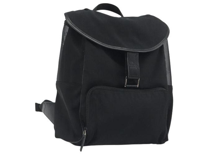 GUCCI Backpack Canvas Black Silver 019 0353 Auth bs36440 Silvery
