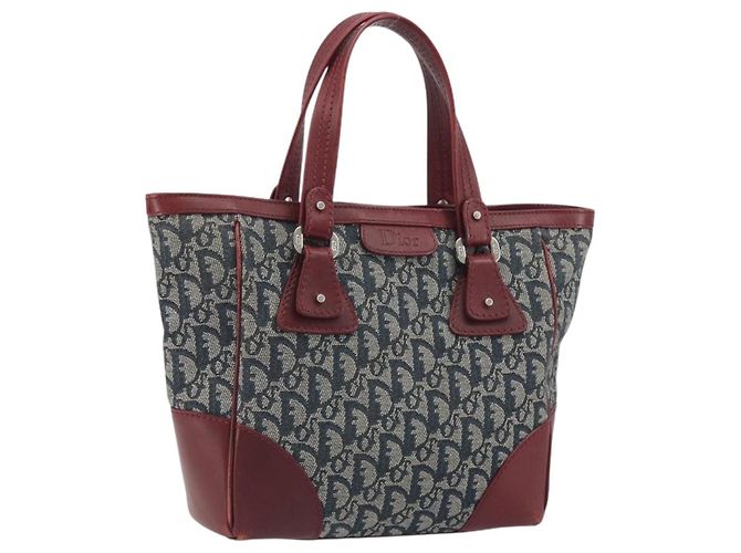 Christian Dior Trotter Canvas Handtasche Navy Silver Auth 195056A Silber Marineblau