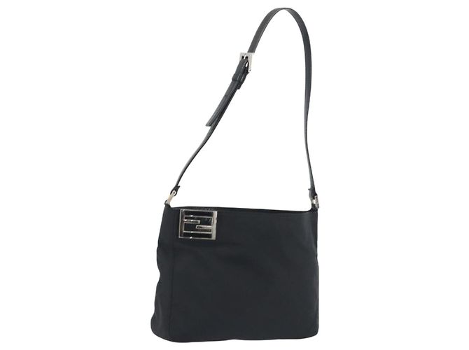 Borsa a tracolla FENDI Nylon Black Silver Auth 195365A Nero Argento