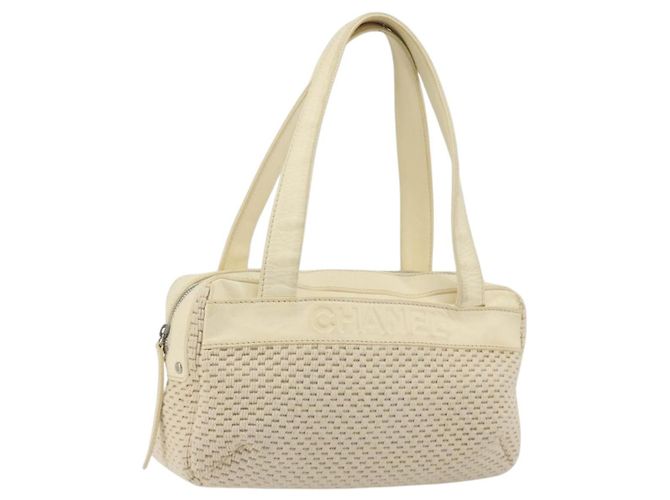 CHANEL Handtasche Canvas Beige Silver CC Auth 196080 Silber