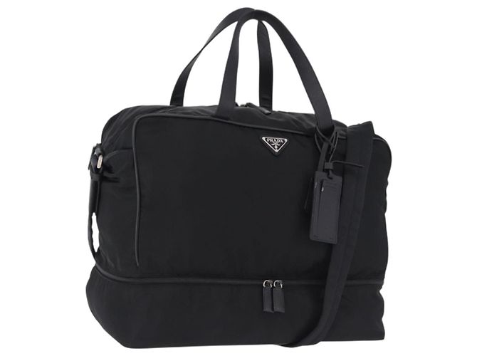 Borsa Boston PRADA Nylon 2way Nero Argento Auth 194039