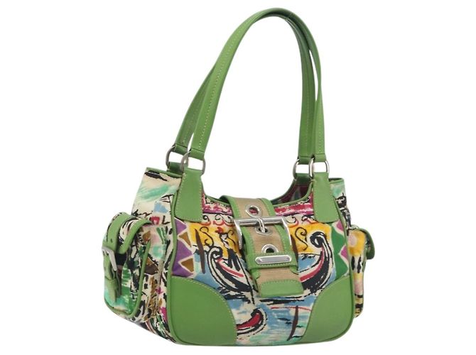 PRADA Handtasche Nylon Green Silver Auth 195238A Silber Grün