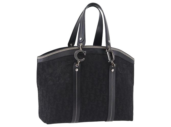 Borsa a Mano Christian Dior Trotter Canvas Nero Argento Auth 195785V
