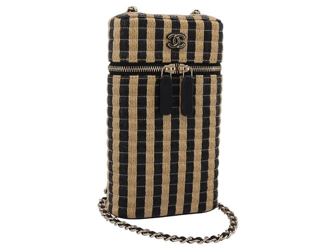 Bolsa de Ombro com Corrente CHANEL em Ráfia Bege e Dourado CC Auth 196361SAM