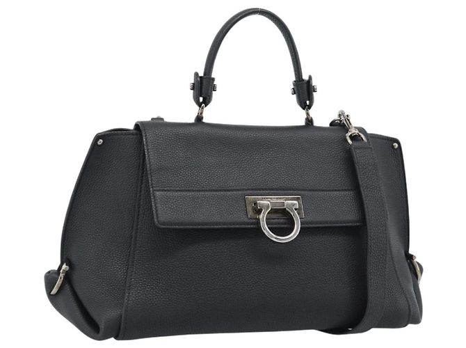Borsa Salvatore Ferragamo Sofia Gancini in pelle 2way Nero Argento Auth 195584