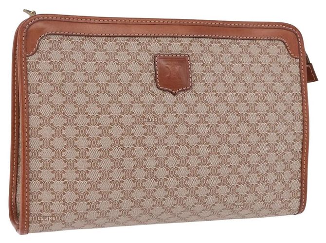 Céline CELINE Macadam Clutch Bag PVC Beige Gold Auth 183561A Golden