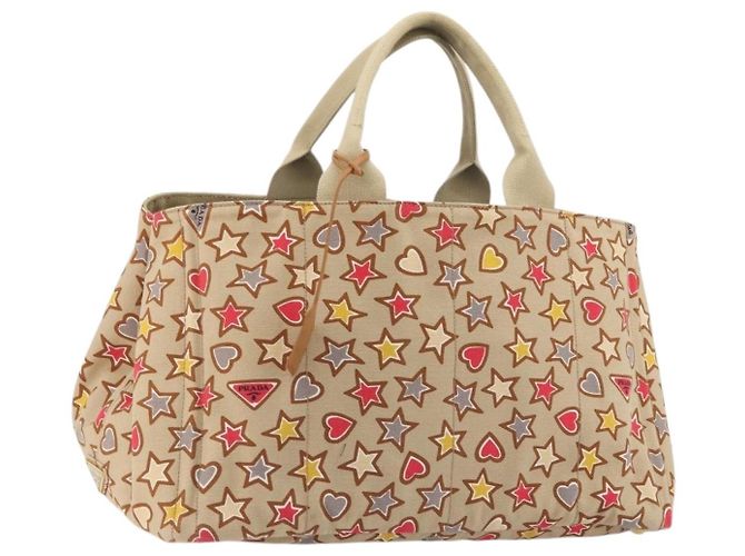 PRADA Canapa M Handtasche Canvas Beige Gold Auth 195043A Golden