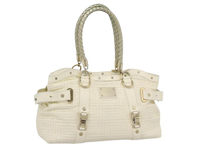 Bolsa Boston Gianni Versace em couro branco e ouro autêntica bs36717