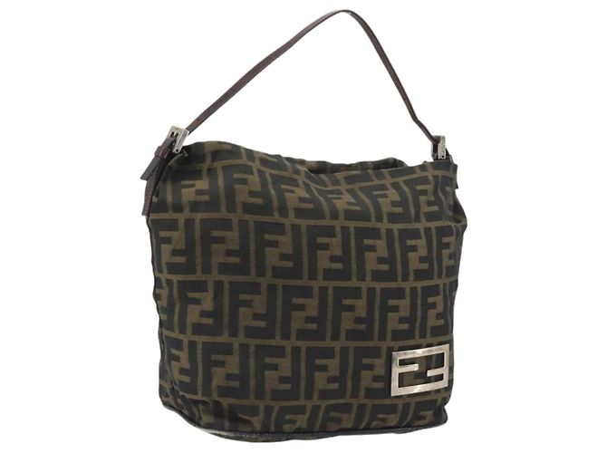 Borsa a Tracolla FENDI Zucca Canvas Nero Marrone Auth 193345