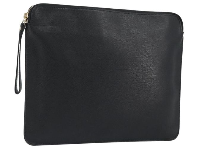 Valextra Clutch Tasche Leder Schwarz Gold Auth 194271A Golden