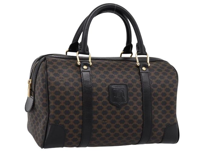 Céline Borsa Boston CELINE Macadam Canvas PVC Pelle Nero Oro Auth 195373V D'oro