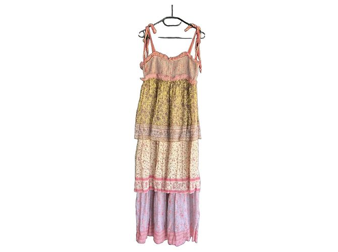 Zimmermann Maxikleid mit Rüschen Pink Mehrfarben Beige Gelb