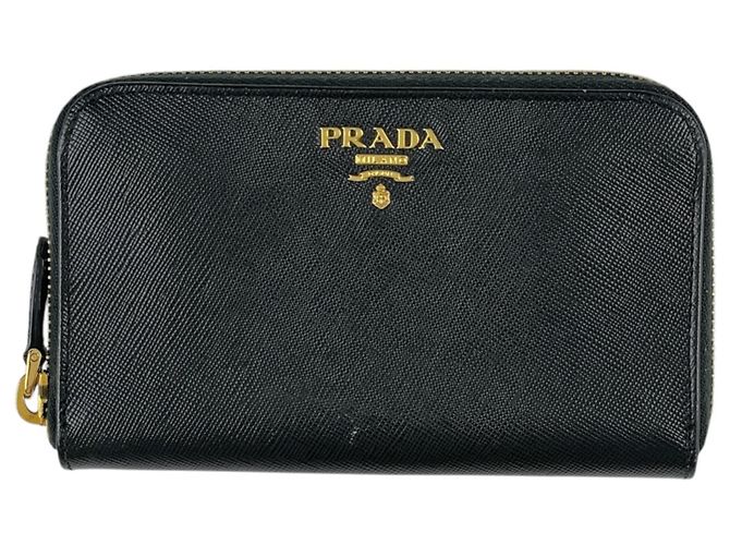 Prada Dunkelgrünes Leder-Münzgeldbörse