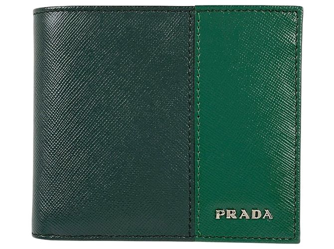 Carteira Bi-Fold Prada em couro Saffiano verde