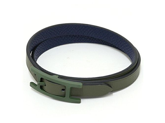 Hermès Hermes Be Api Double Tour Leather Bracelet Navy blue 