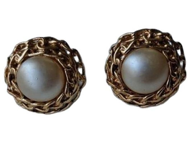 Orecchini a clip Chanel vintage Bianco D'oro 