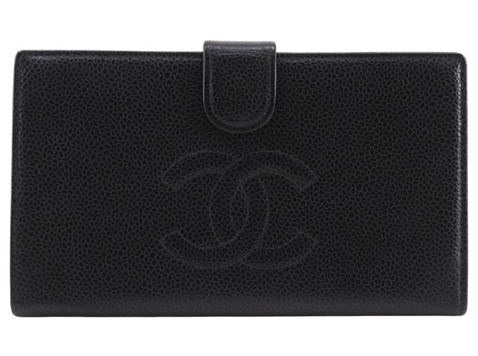 Cartera larga Chanel Coco Mark en piel de becerro granulada negra Negro