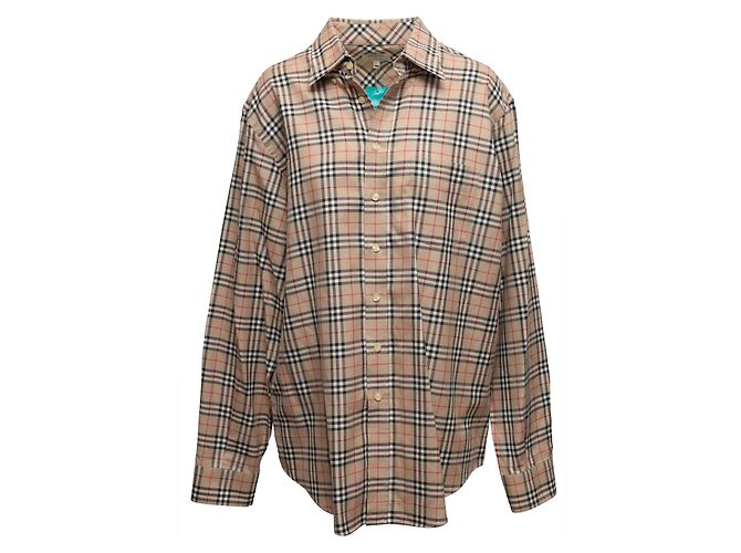Beige & Multicolor Burberry Nova Check Button-Up Shirt Größe US XL