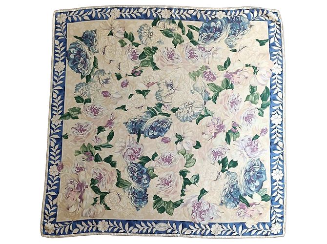 Sciarpa in seta floreale Gucci Rosa Bianco Blu Beige Verde 