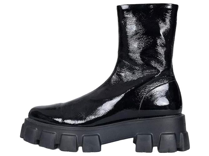 Prada Black Glossy Leather Ankle Boots - EU 39 Pre-owned