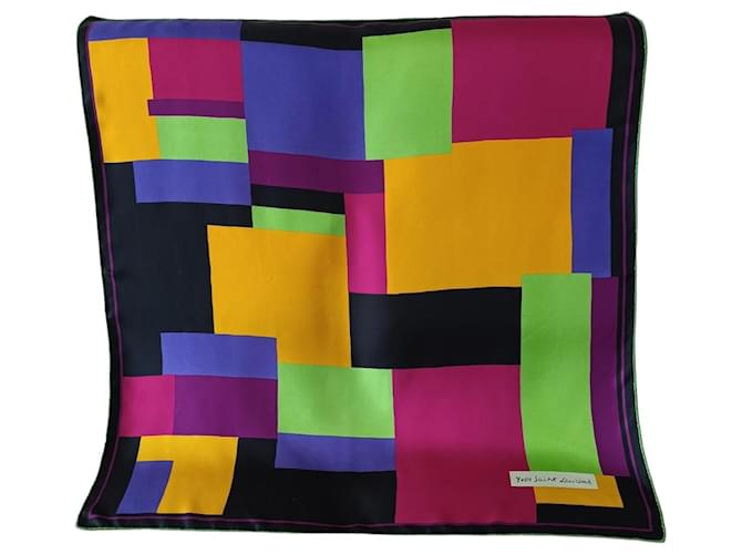 Écharpe en soie Yves Saint Laurent Noir Rose Multicolore Vert Violet Jaune 