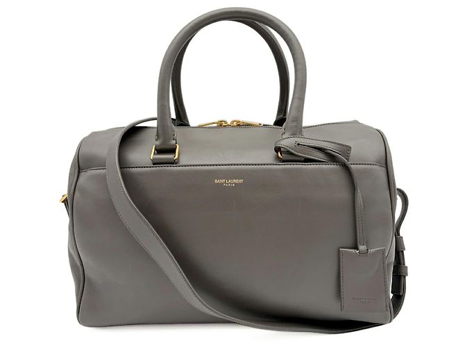 Bolsa Boston Saint Laurent em couro e camurça cinza Marrom