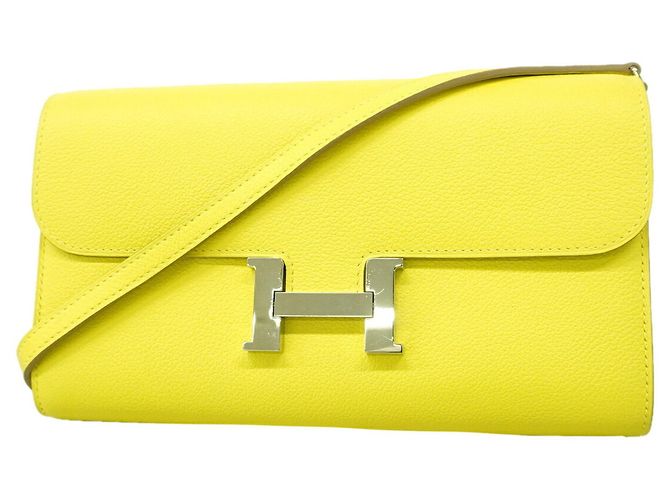 Hermès Hermes Constance To Go Evercolor Lime Wallet/Shoulder Wallet D'oro