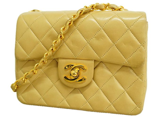 Chanel Mini Matelassé Chain Shoulder Bag Beige