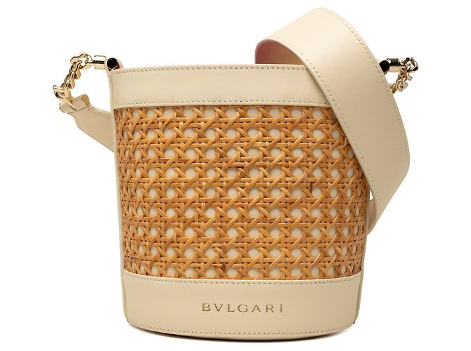 Bulgari Borsa a secchiello Bvlgari Serpenti Forever in vimini beige e vitello