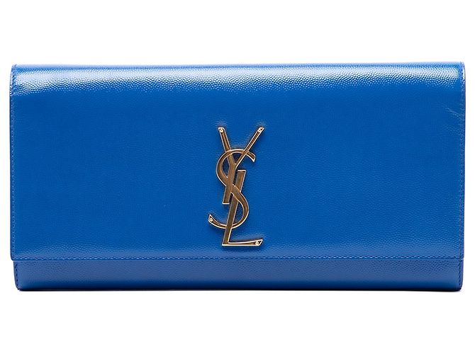 Saint Laurent Blue Grain De Poudre Monogram Cassandre Clutch Blau