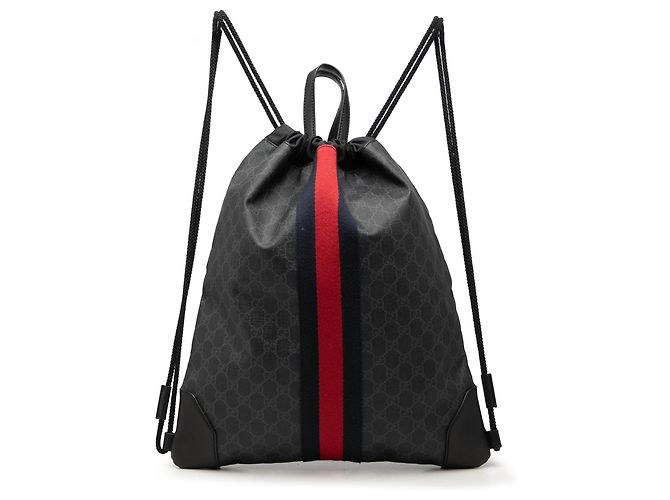 Gucci Black GG Supreme Web Drawstring Backpack