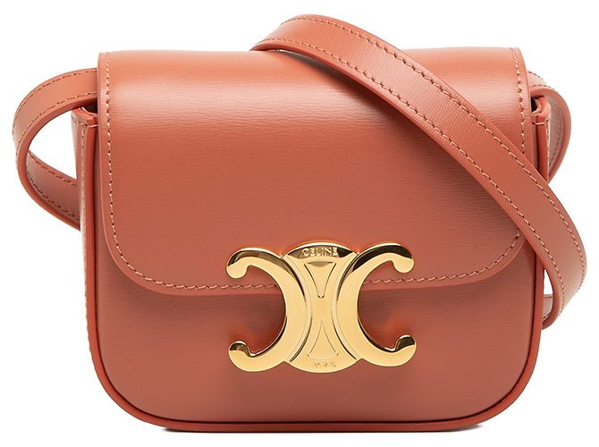 Céline Celine Mini Borsa a Tracolla Triomphe in Vitello Lucido Marrone