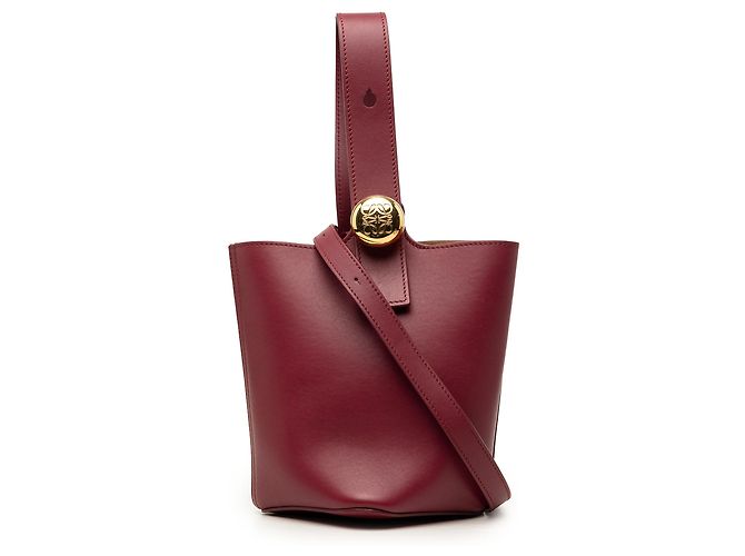 Mini borsa a secchiello LOEWE in pelle di vitello martellata rossa Rosso Bordò