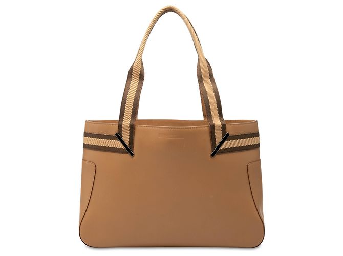 Borsa a mano Gucci in pelle di vitello marrone con fascia Web Cammello